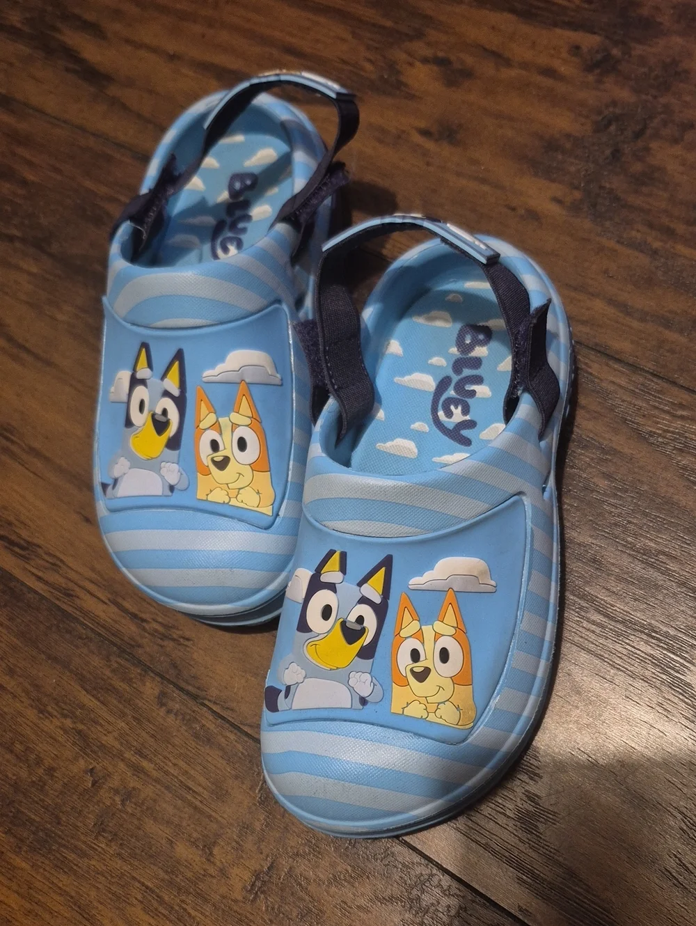 Kids Blue Cartoon-Print Slip-On Sandals with Heel Strap
